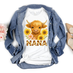 Camiseta Highland Cow Nana Vovó País Trendência Russa