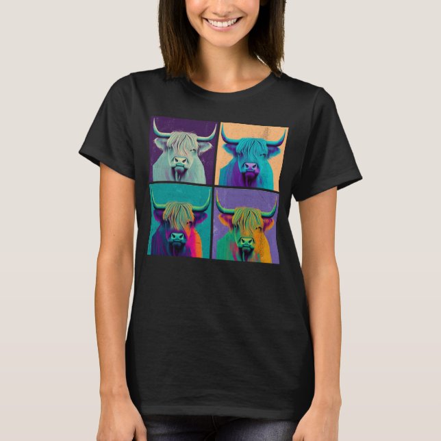 Camiseta Highland Cow Pop Illustration Colorful Animal Men (Frente)
