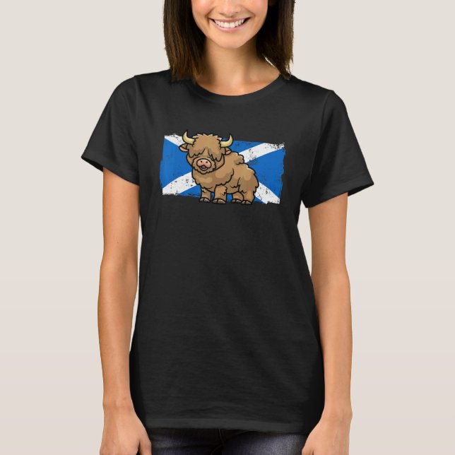 Camiseta Highland Cow   Scotland Flag Scottish Farmer Rodeo (Frente)