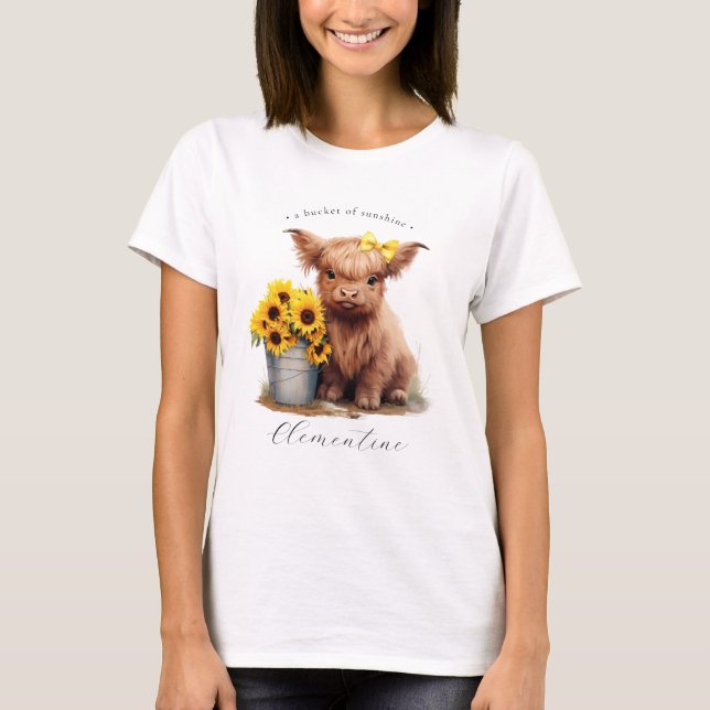 Camiseta Highland Cow Sunflower Balde (Frente)