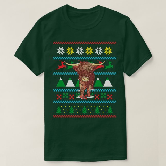 Camiseta Highland Cow Ugly Christmas 2 (Frente do Design)