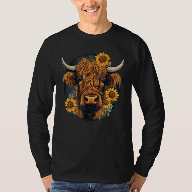 Camiseta Highland Cow With Sunflowers Animal Farm (Frente)
