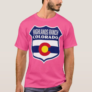 Camiseta Highlands Ranch Colorado Retro Flag Shield Blue