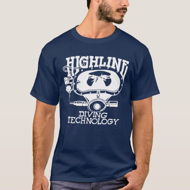 Camiseta Highline Diving Tech Retro (Logotipo Branco) (Frente)