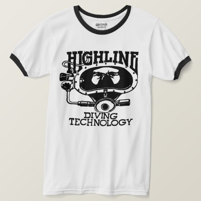 Camiseta Highline Diving Tech Retro (Logotipo Preto) (Frente do Design)