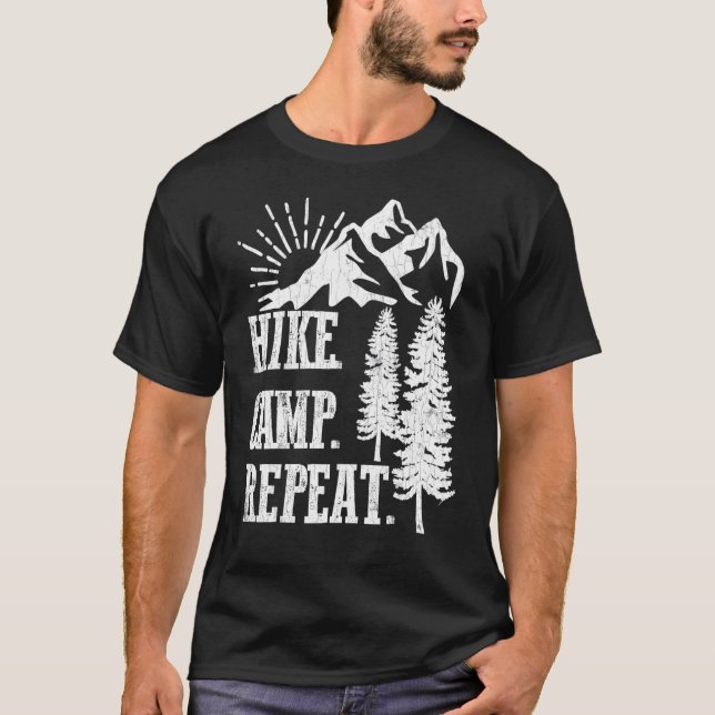 Camiseta Hike Camp Repete Hiker Caminhando Aventura Trip Gr (Frente)