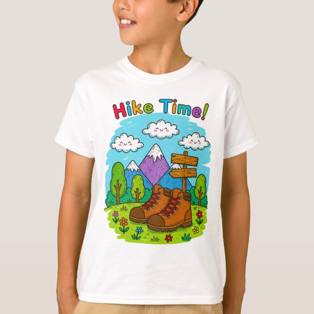 Camiseta Hike Time Kids Crayon Adventure Art (Frente)