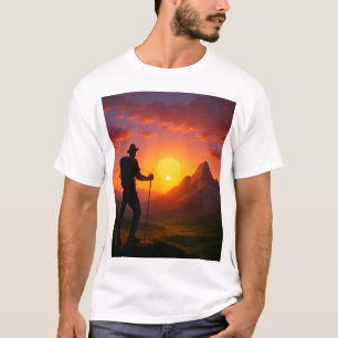Camiseta Hiker na montanha observando o pôr do sol