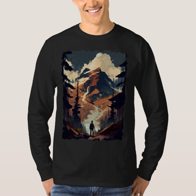 Camiseta Hiking camping mountains sunset hiker retro 70s vi (Frente)