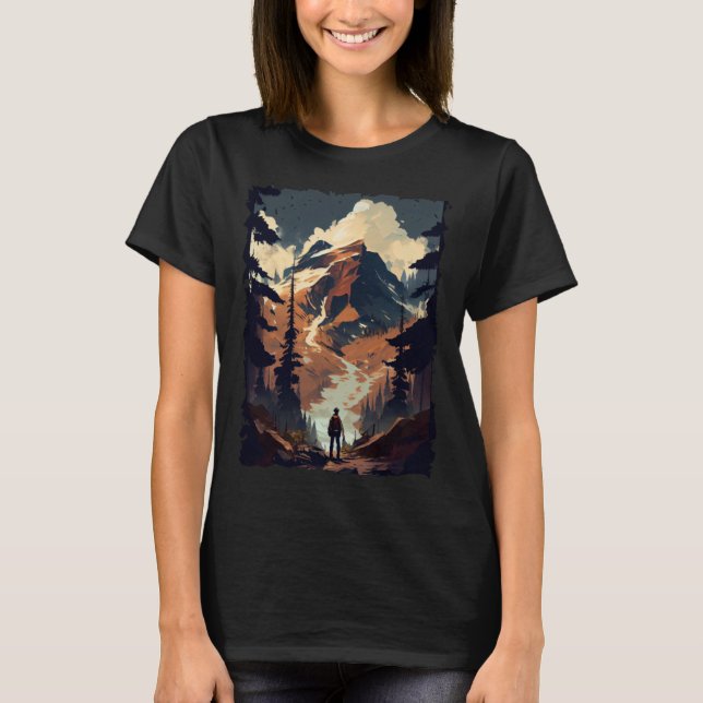 Camiseta Hiking camping mountains sunset hiker retro 70s vi (Frente)