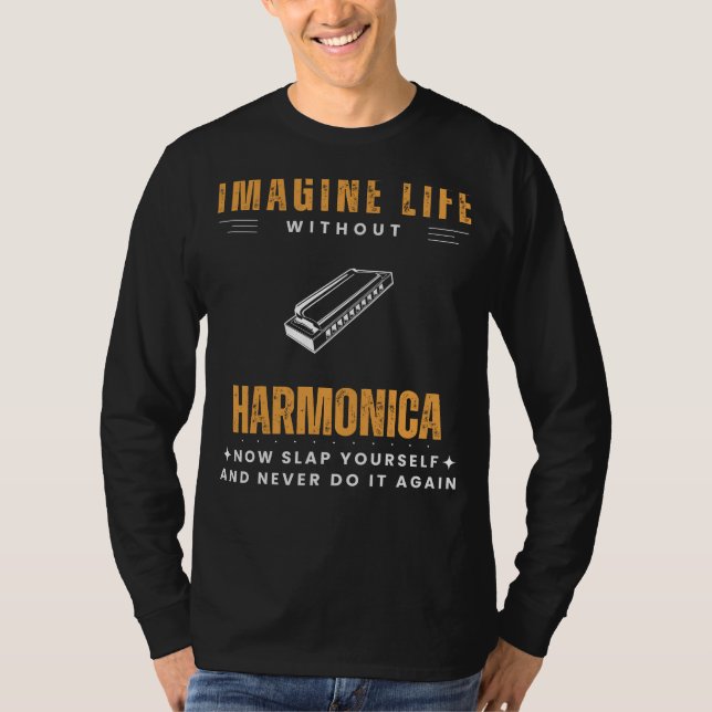 Camiseta Hilaridade com Harmônica: Dê um Tapinha em Si Mesm (Frente)