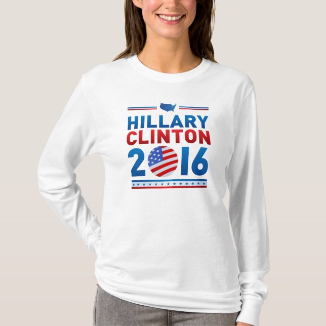 Camiseta Hillary Clinton 2016 Hanes Nano Long Sleeve TShirt (Frente)