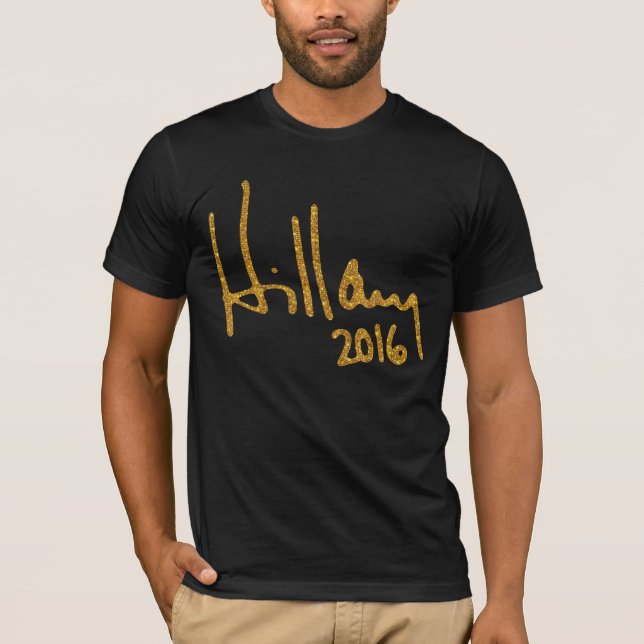 Camiseta Hillary Clinton Autografa Faux Dourada Glitter (Frente)