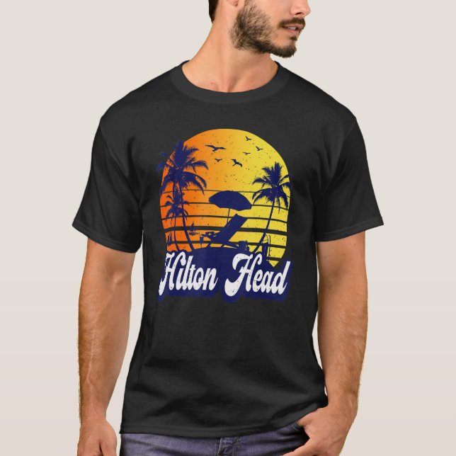 Camiseta Hilton Head Carolina Sunset Beach Retro (Frente)