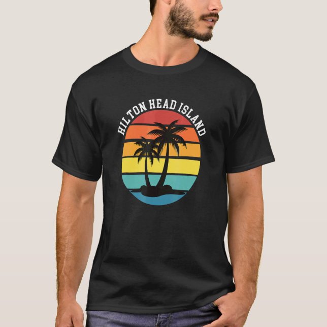 Camiseta Hilton Head Island Palm Trees Silhouette Sunset (Frente)