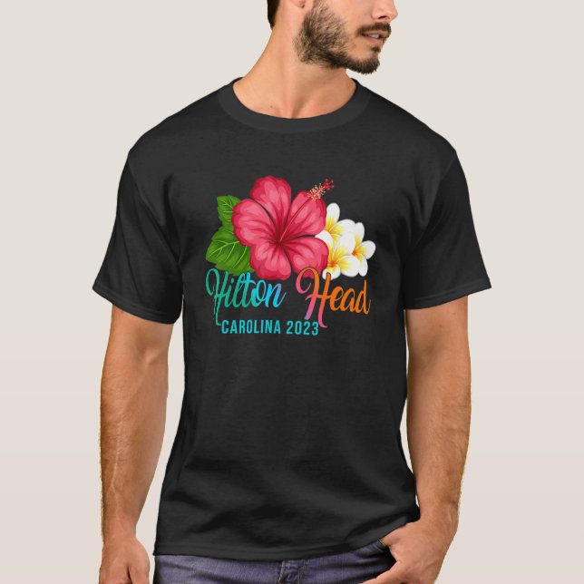 Camiseta Hilton Head Vacation Carolina Hibiscus Tropical Fl (Frente)
