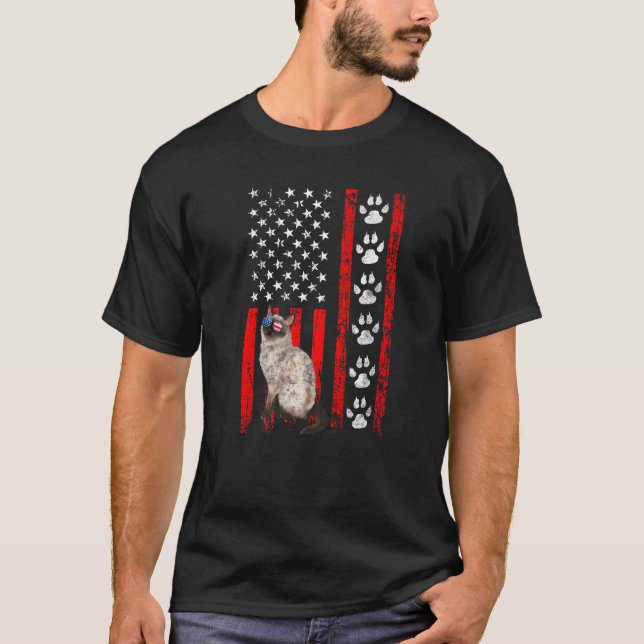 Camiseta Himalaia Cat 4 de julho Bandeira Americana Patriót (Frente)