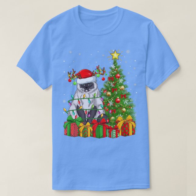 Camiseta Himalaia Cat Lighting Xmas Tree Himalayan Cat Chr (Frente do Design)
