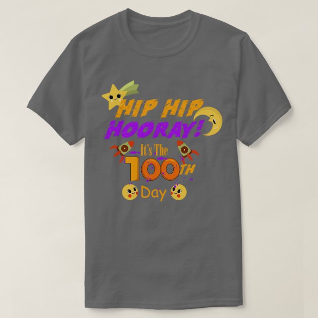 Camiseta Hip Hip Hooray É o 100º Dia da Escola (Frente do Design)