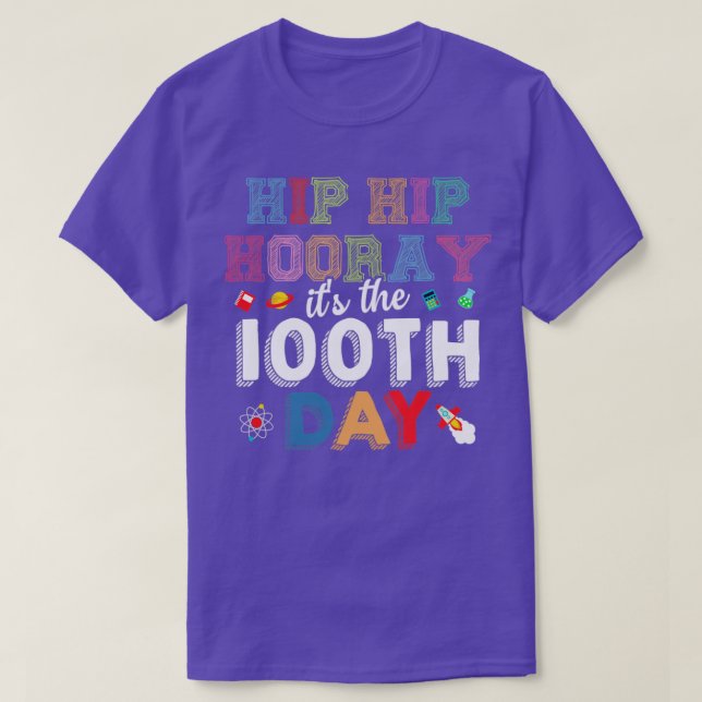 Camiseta Hip Hip Hooray É O 100º Dia Da Escola De Volta Par (Frente do Design)
