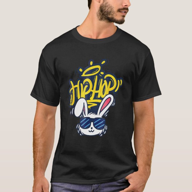 Camiseta Hip Hop Bunny Face Óculos escuros Páscoas engraçad (Frente)