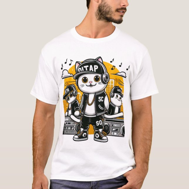 Camiseta hip hop de gato (Frente)