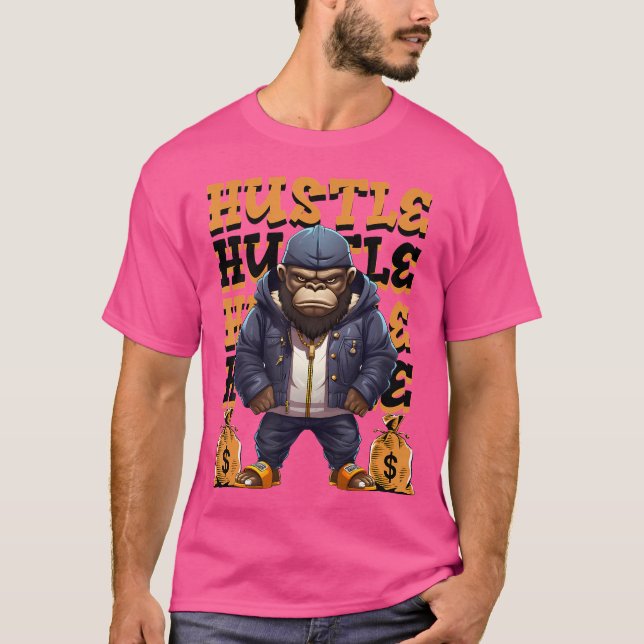 Camiseta Hip Hop Gorilla Hustle Money Ape Streetwear Animal (Frente)