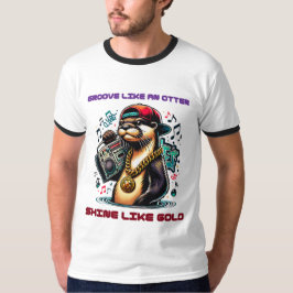Camiseta Hip Hop Otter com Boombox e Cadeia Dourada