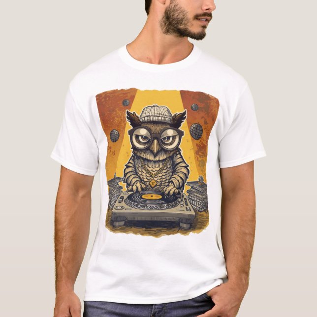 Camiseta Hip-Salto Owl DJ: Uma Vibe De Groovy (Frente)