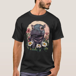 Camiseta Hipopótamo Adorável No Jardim De Flores Cena Fofa