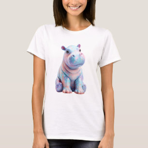 Camiseta Hipopótamo Bebê Manchado Pastel Vibrante Mulheres