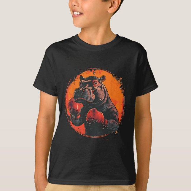Camiseta Hipopótamo Boxeador Com Luvas de Boxe Kickboxing B (Frente)