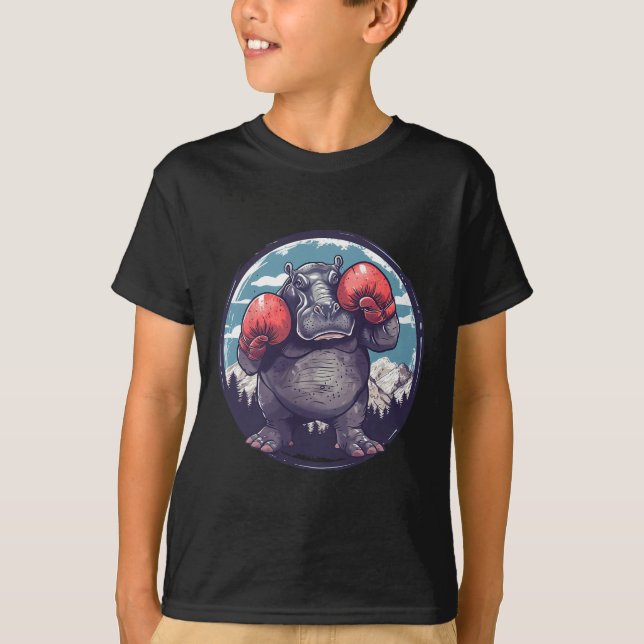 Camiseta Hipopótamo Boxeando Com Luvas De Boxe Kickboxing E (Frente)