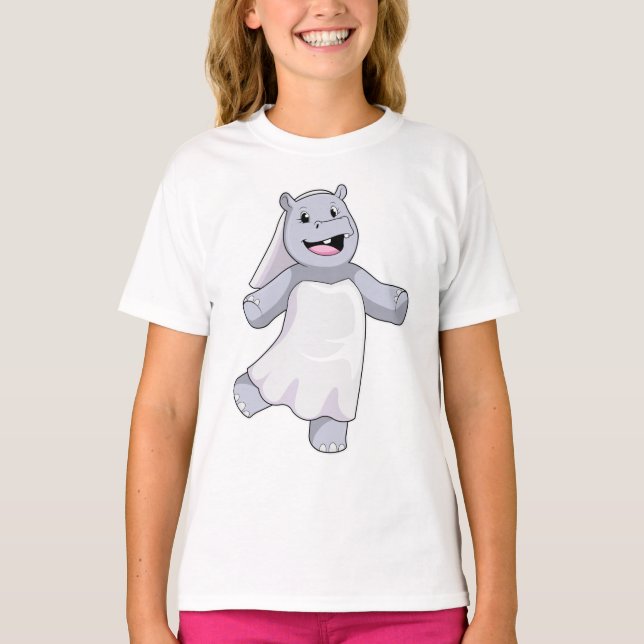 Camiseta Hipopótamo como Noiva com Véu (Frente)