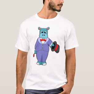 Camiseta Hipopótamo como Noivo com Terno e Rosa
