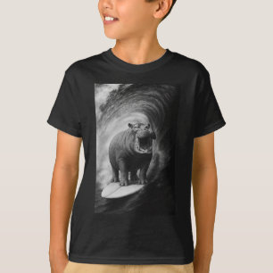 Camiseta Hipopótamo Engraçado de Surfe Selfie Safari Anim