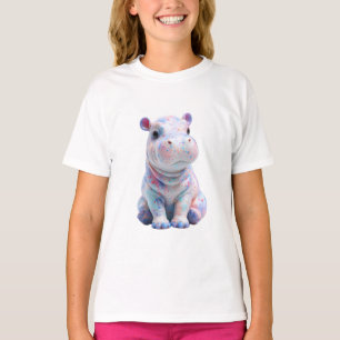 Camiseta Hipopótamo Infantil com Salpicos de Tinta Pastel