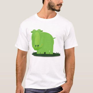 Camiseta Hipopótamo verde bonito e do divertimento