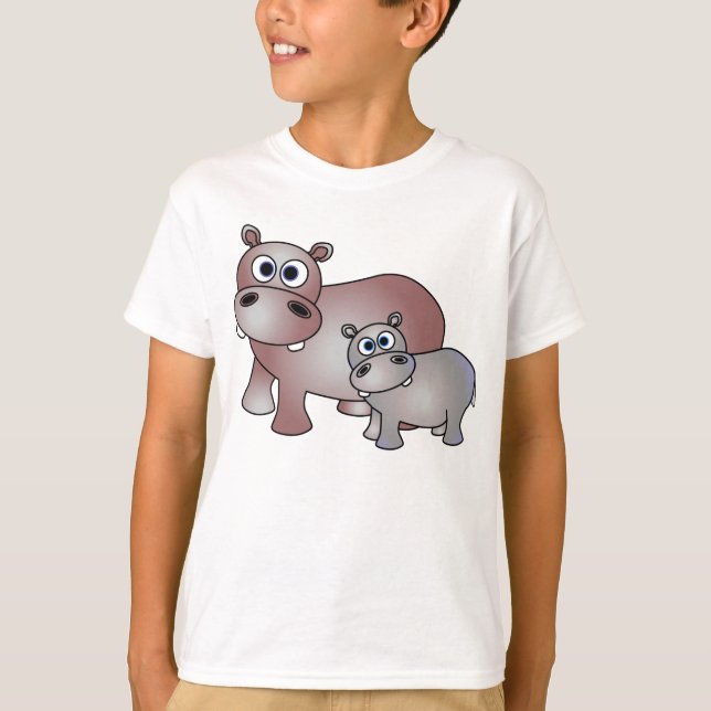 Camiseta Hipopótamos bonitos mamã e bebê (Frente)