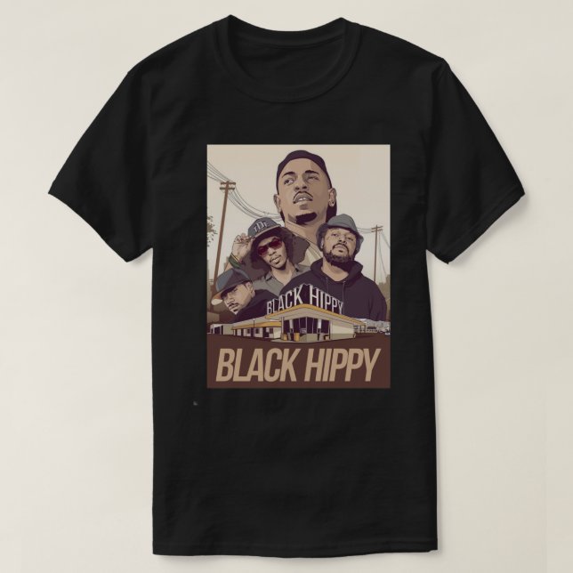 Camiseta hippia negra - o t-shirt clássico do hip hop rock (Frente do Design)
