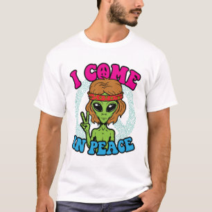 Camiseta Hippie Alienígena Eu Vim Em Sinal De Paz Trippy Pe