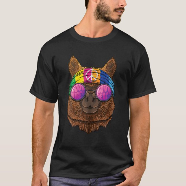 Camiseta Hippie Alpaca Love Sinal 70S Hippie Mammal (Frente)