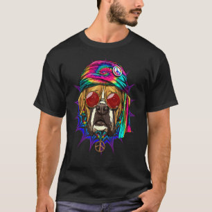 Camiseta Hippie Boxer Dog Tie Dye Sinal de Paz Psicodélico