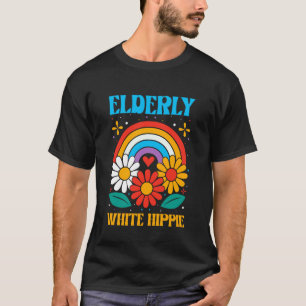 Camiseta Hippie Branco Idoso Flor de Arco-Íris Retro Vintag