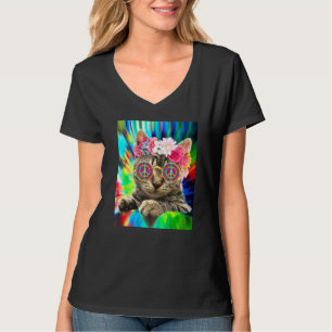Camiseta Hippie Cat Groovy Tie Dye Festival de Sinais de Pa