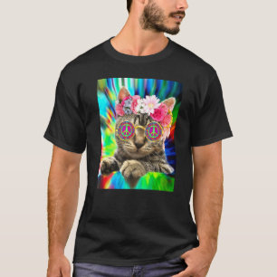 Camiseta Hippie Cat Groovy Tie Dye Festival de Sinais de Pa