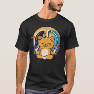 Camiseta Hippie Cat Yoga Sinal de Paz Meditação Felina