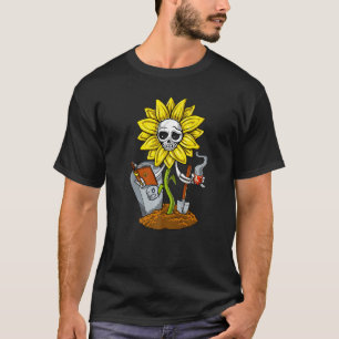 Camiseta Hippie Caveira Girassol Bebendo de Esqueleto Café 