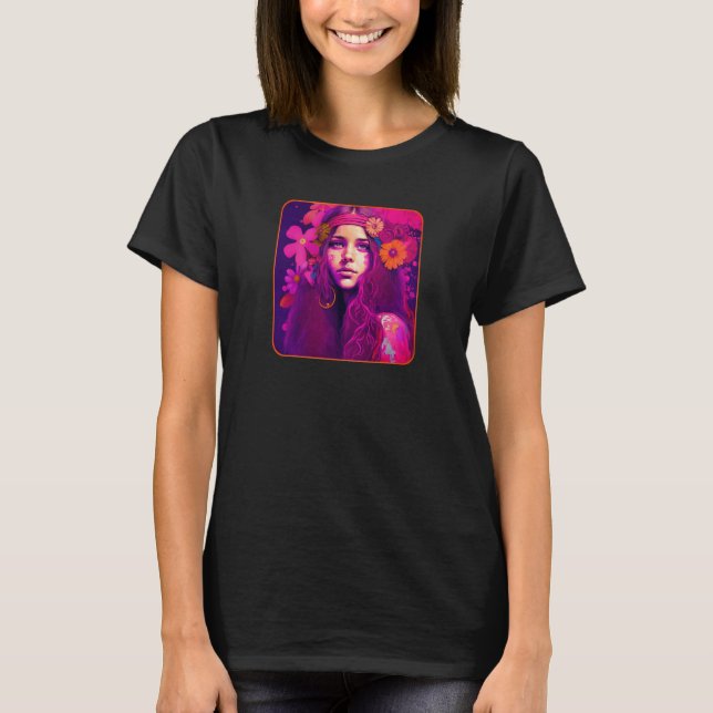 Camiseta Hippie Child In Pink With Flowers In Her Hair Retr (Frente)