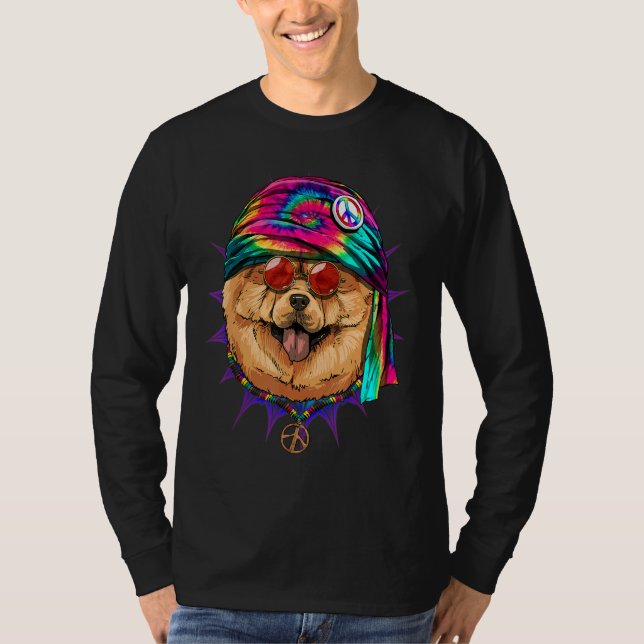 Camiseta Hippie Chow Chow Tie Dye Peace Sign Psychedelic Do (Frente)